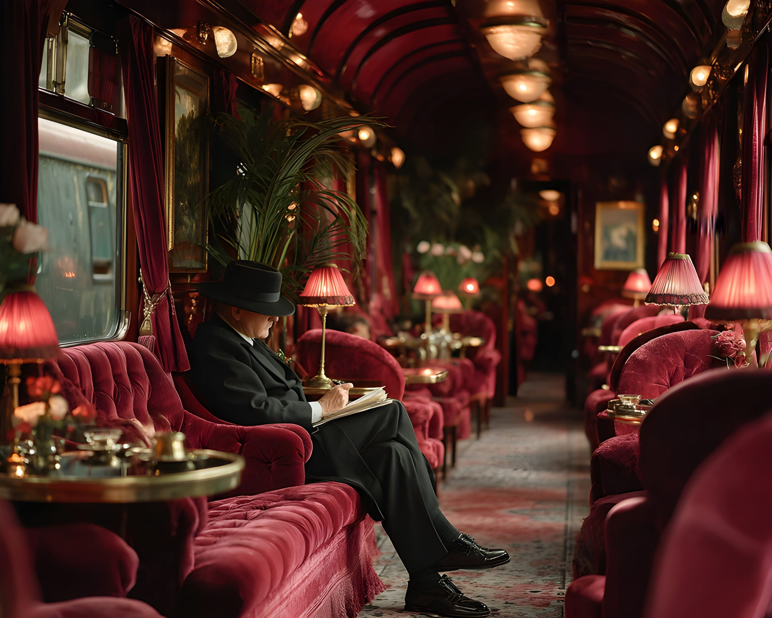 Luxury Train Journey
Vintage Rail Car Interior
Man Reads on Orient Express