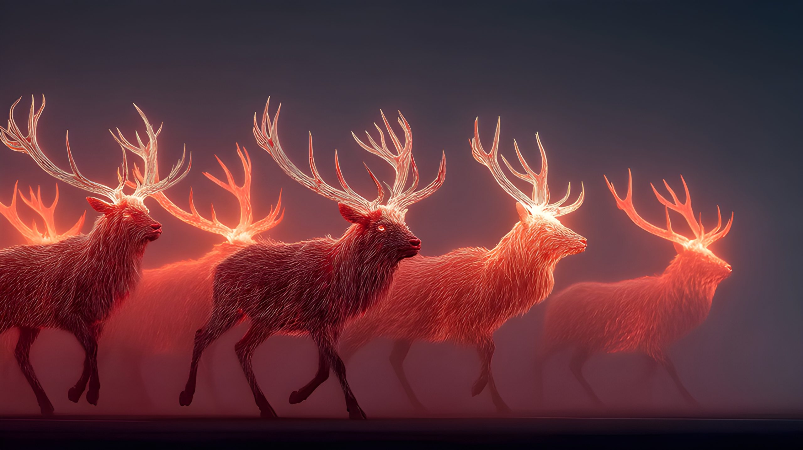 Glowing Stag Herd in Mist
