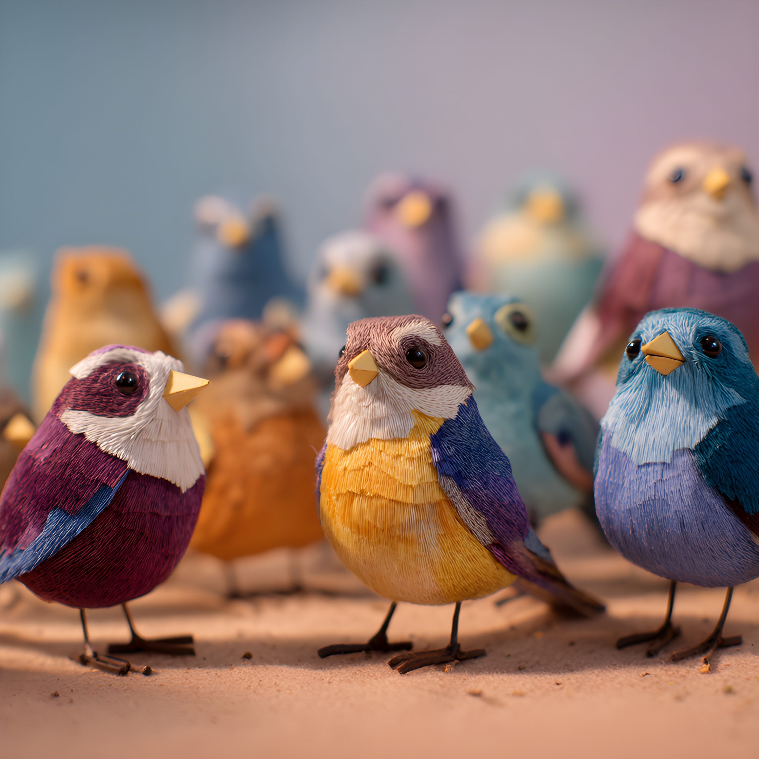 A Flock of Colorful Paper Birds