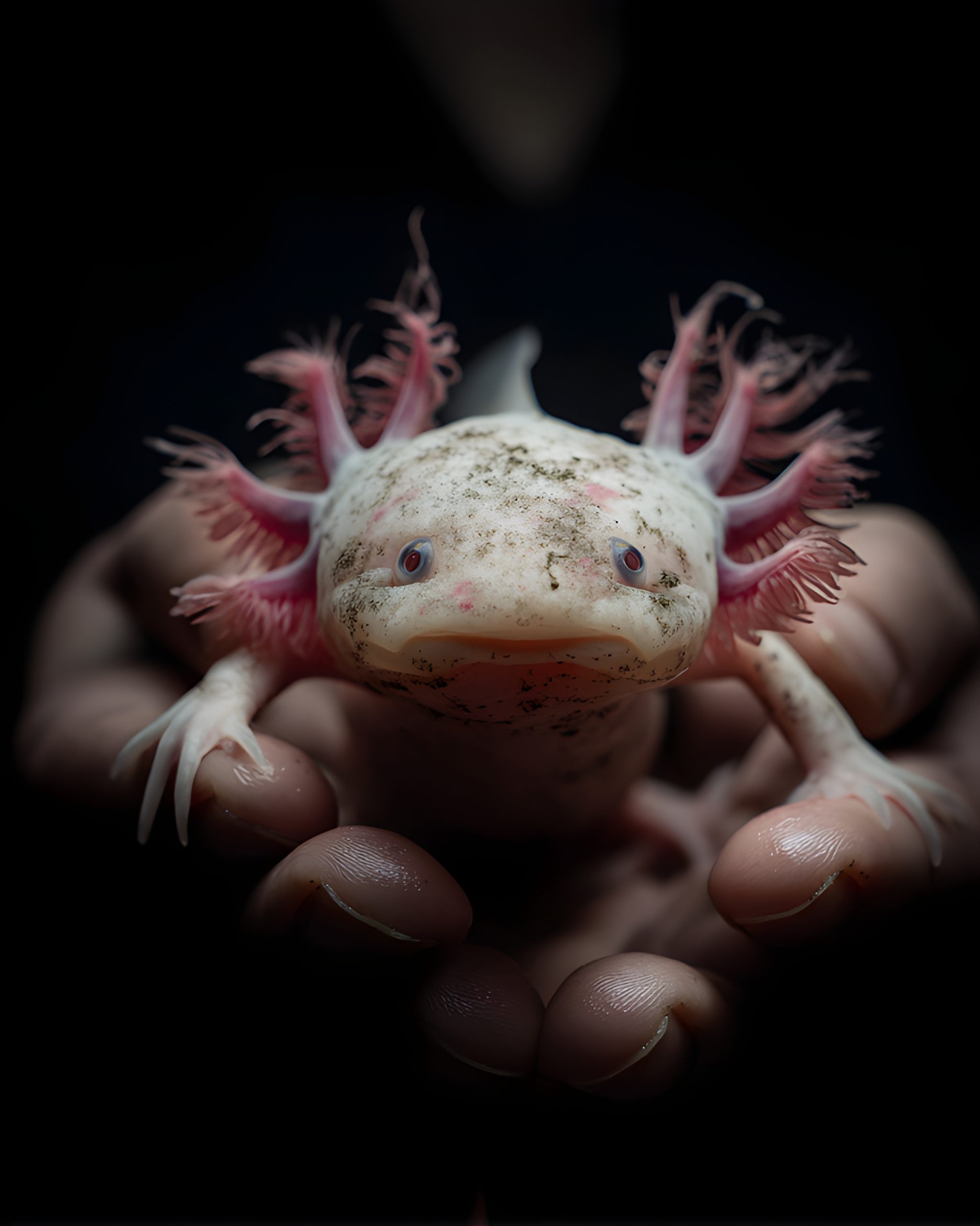 Albino Axolotl in Gentle Hands
