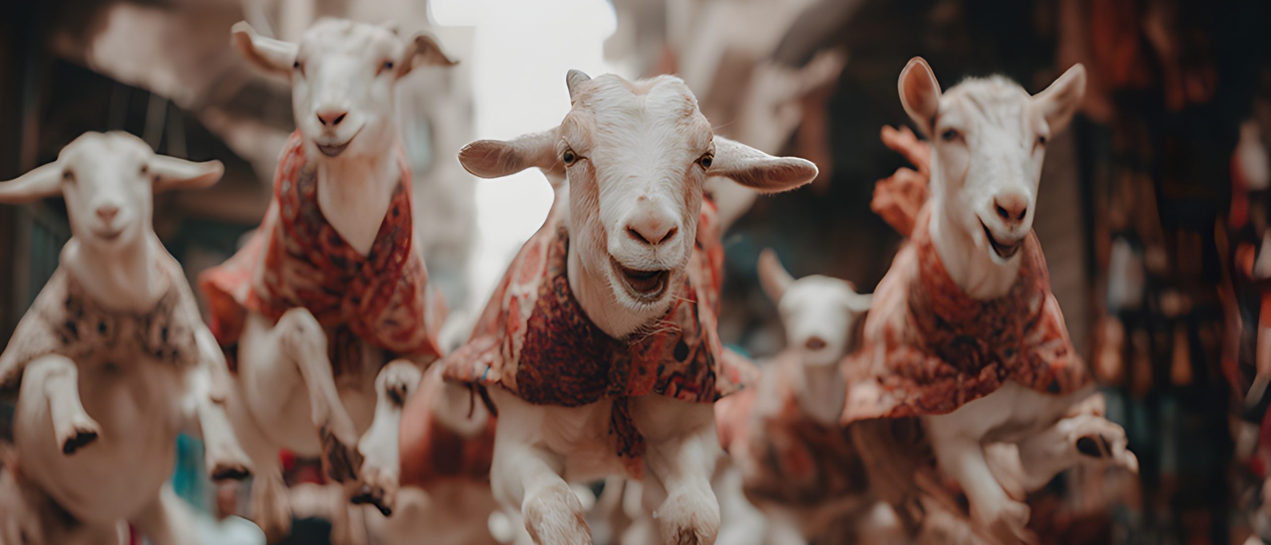 Goats in Festive Garments Leaping
