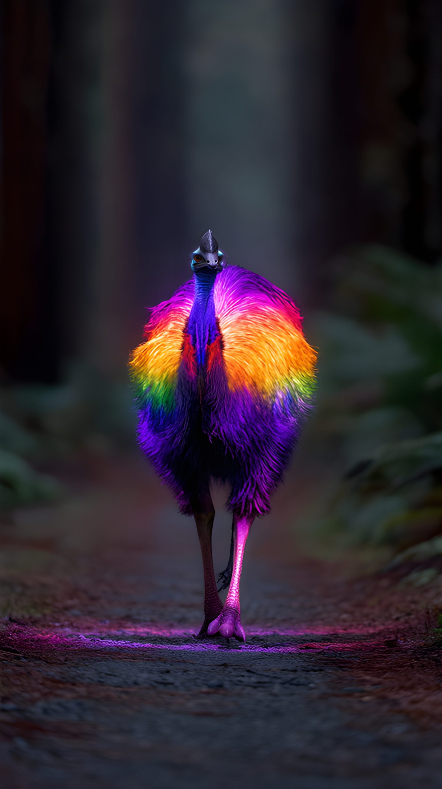 Rainbow Cassowary in the Night