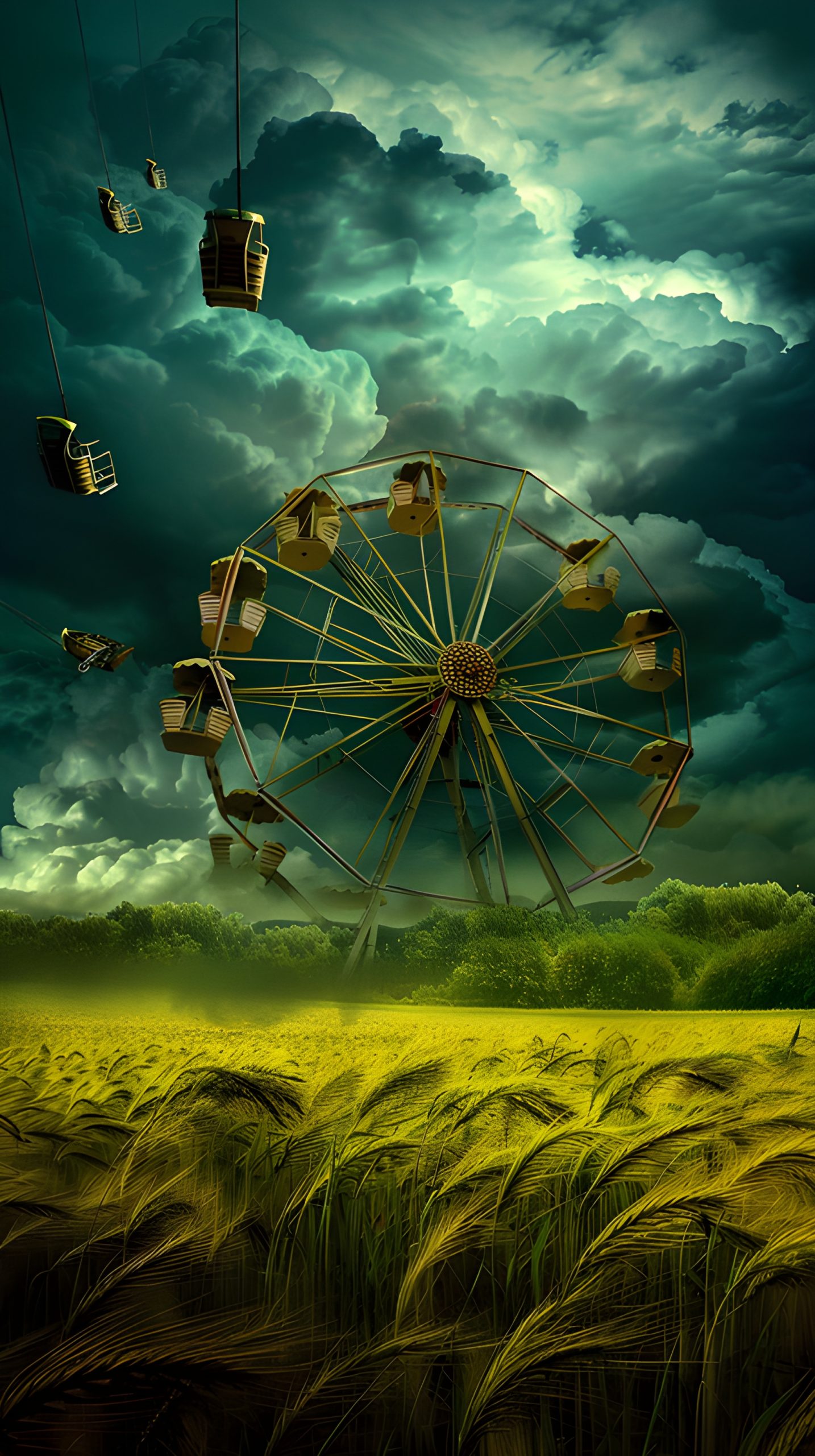 Stormy Sky Ferris Wheel Field