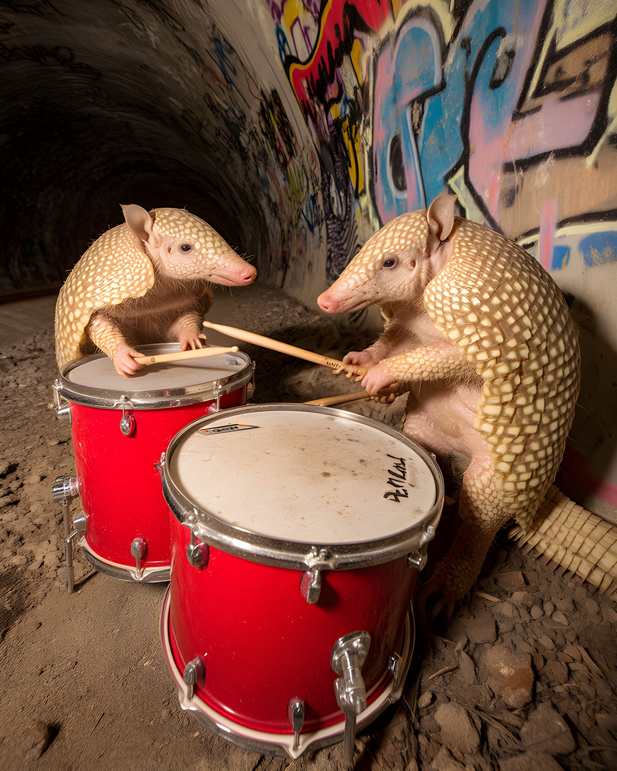 Armadillo Drummers in a Tunnel
