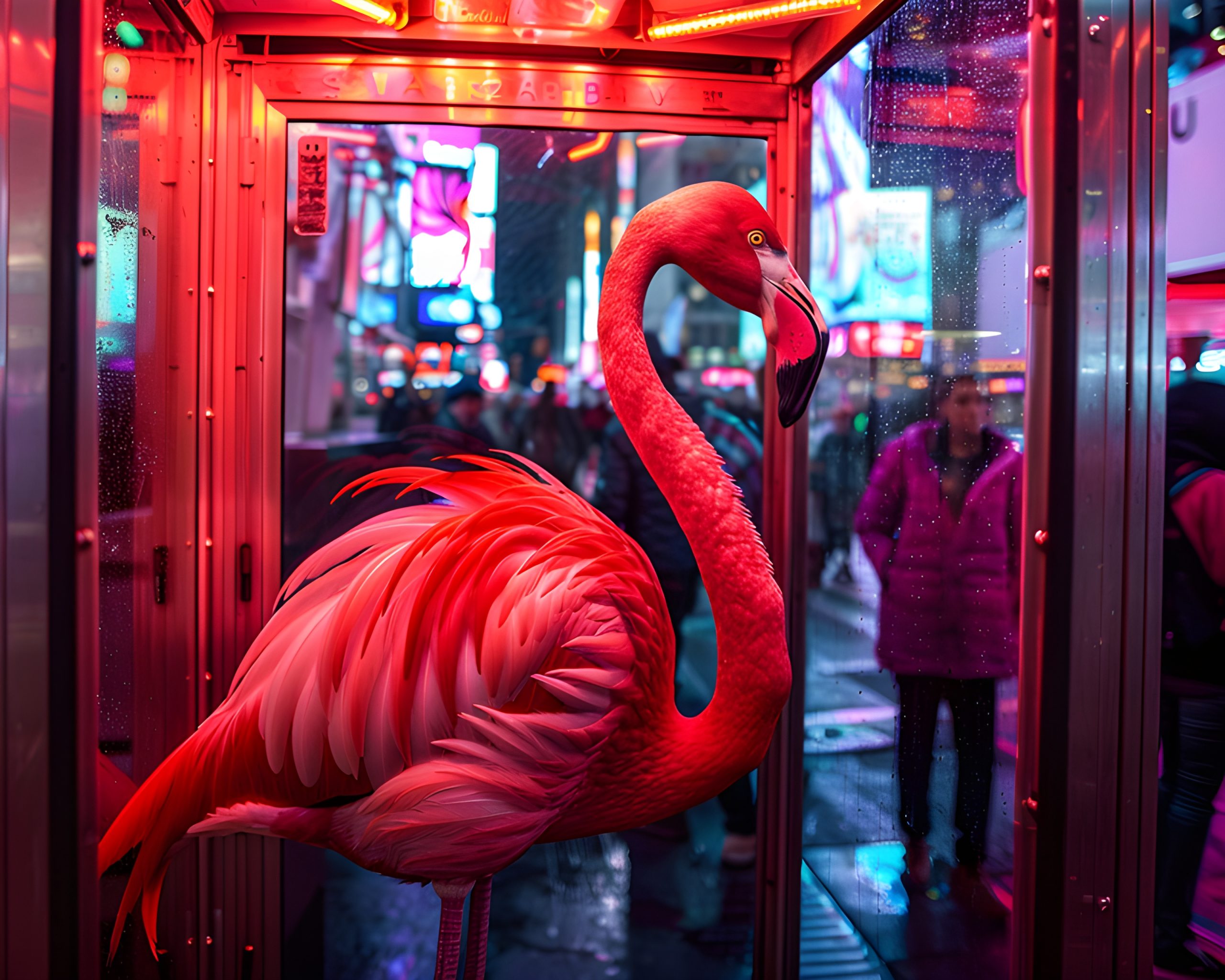 Neon Flamingo in Times Square