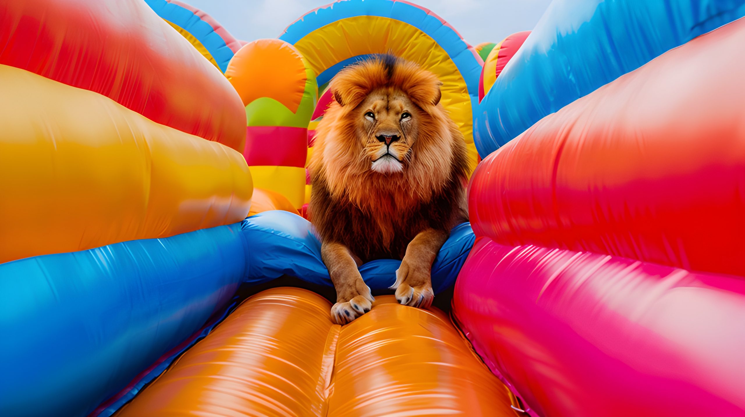 Lion in a bouncy castle