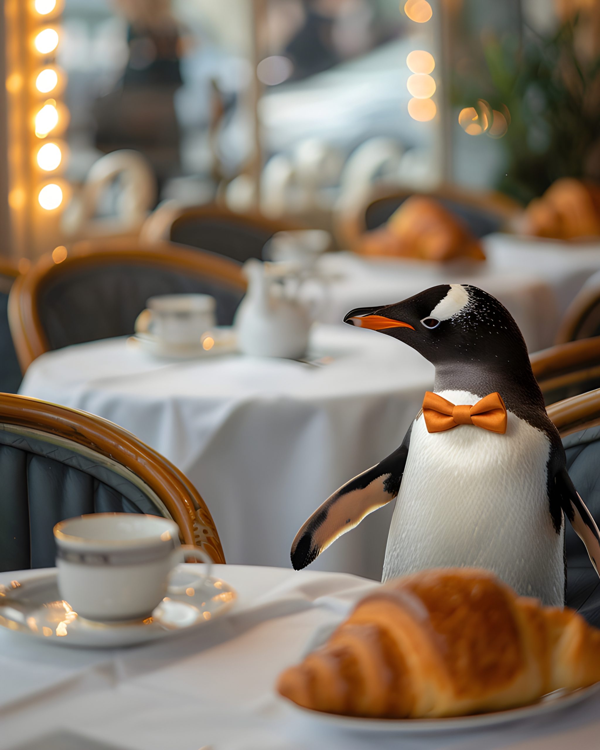 Penguin in a Parisian Cafe