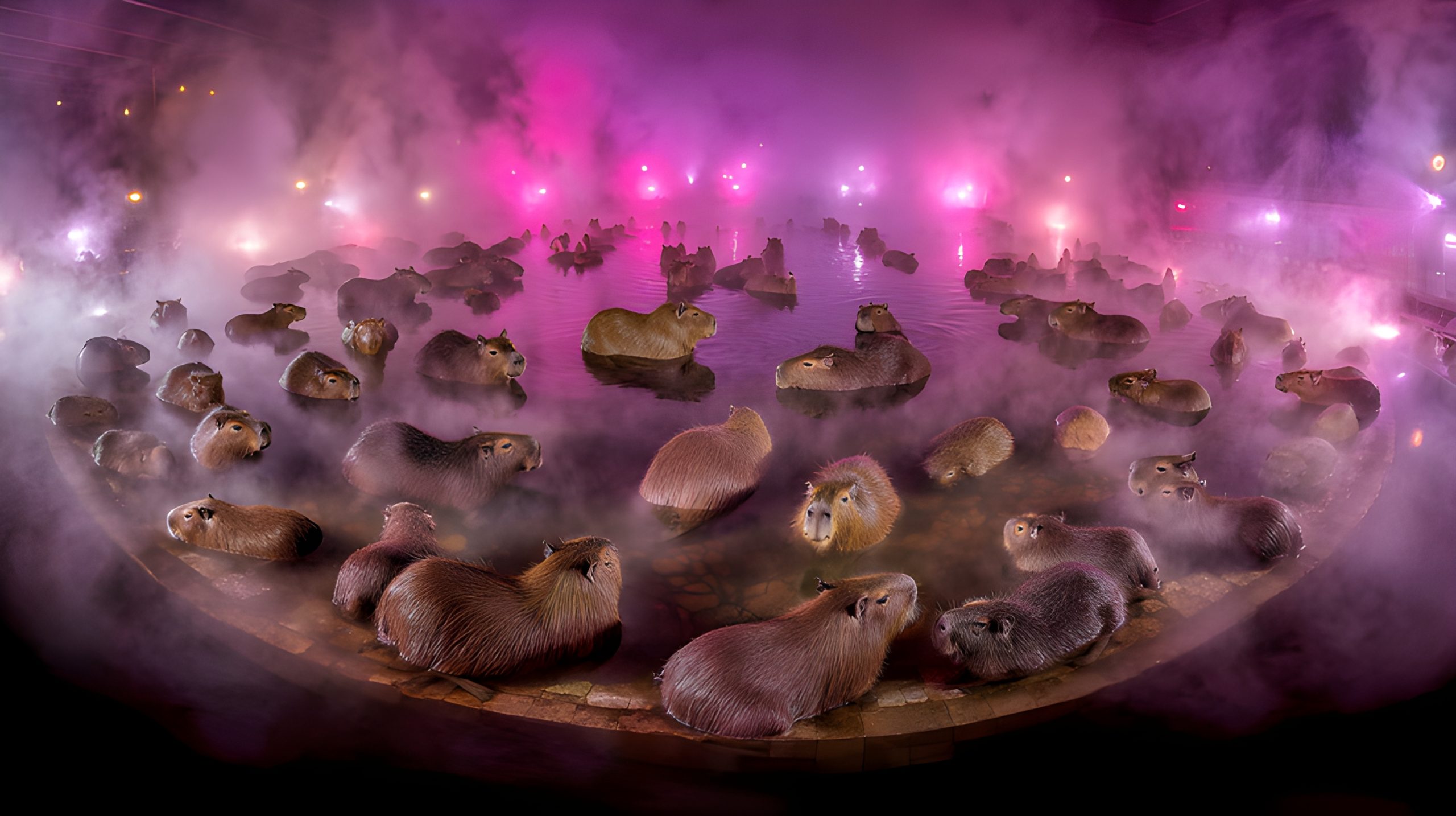 Capybaras in a Purple Haze