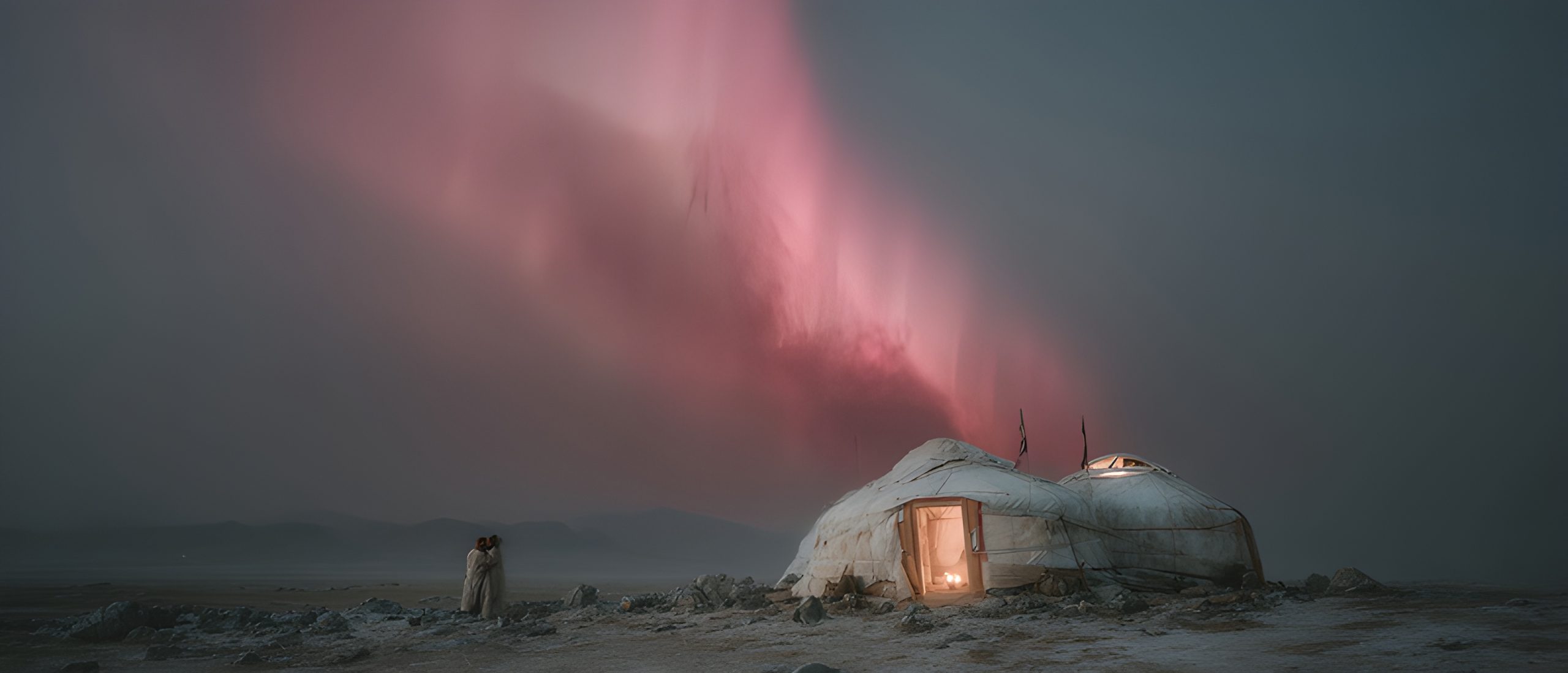 Pink Aurora over Yurt Dwellers