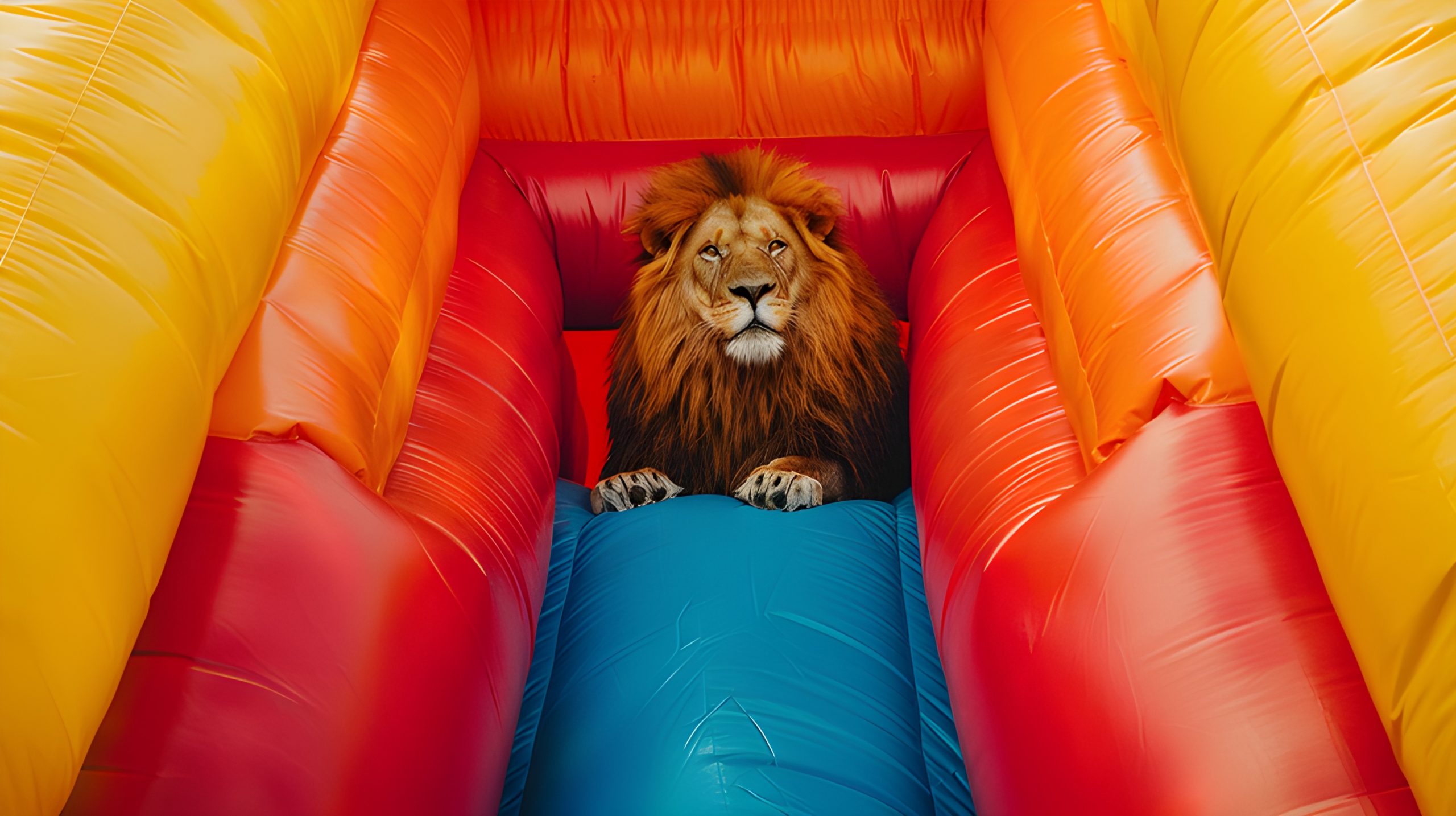 Majestic Lion in Bouncy Castle