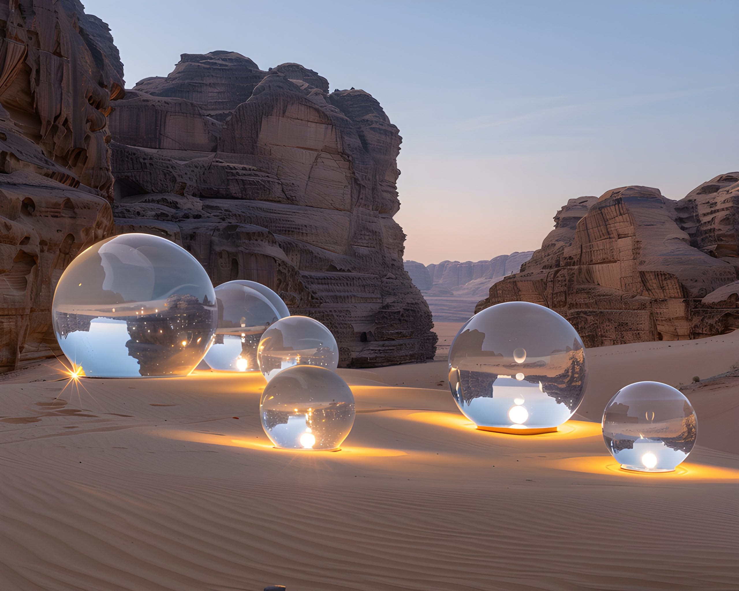 Desert Glass Spheres at Dusk