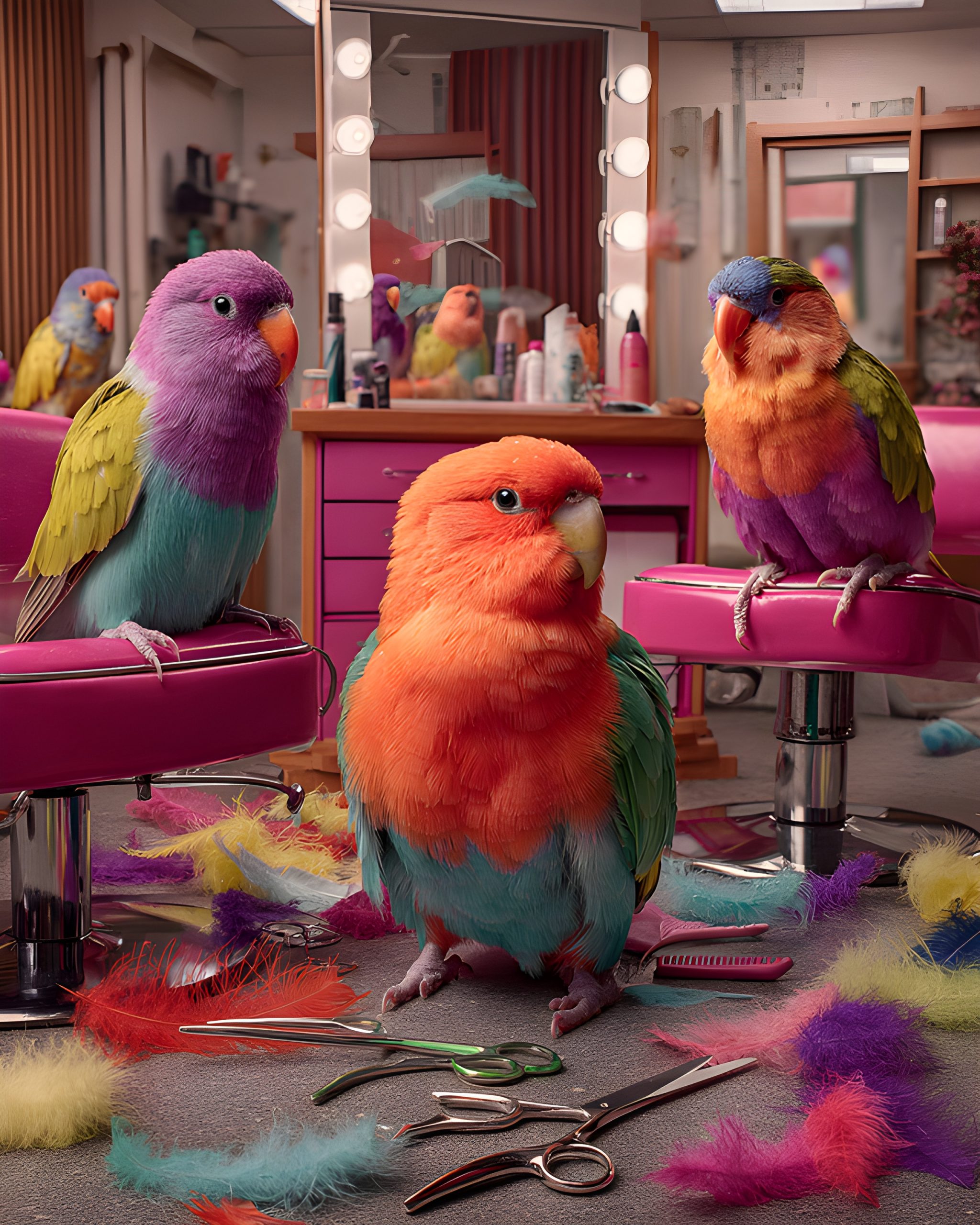 Rainbow Parrots at the Salon