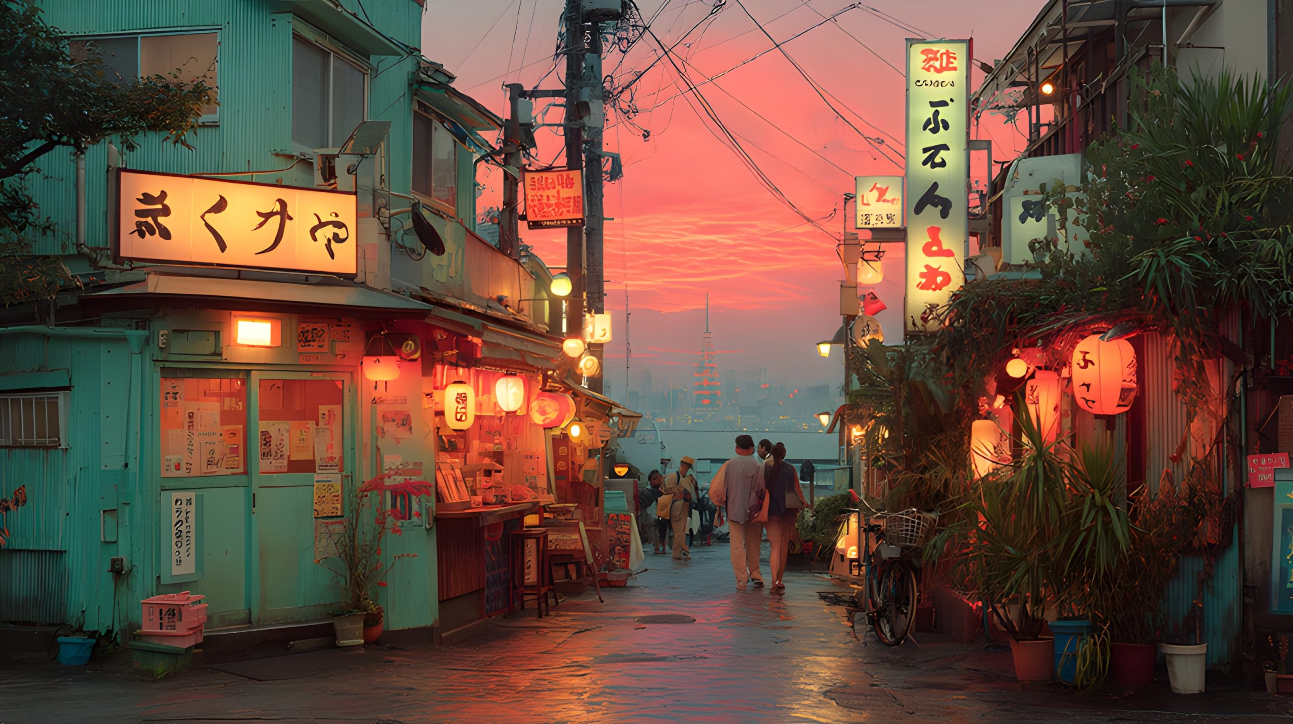 Japanese Sunset Street Scene