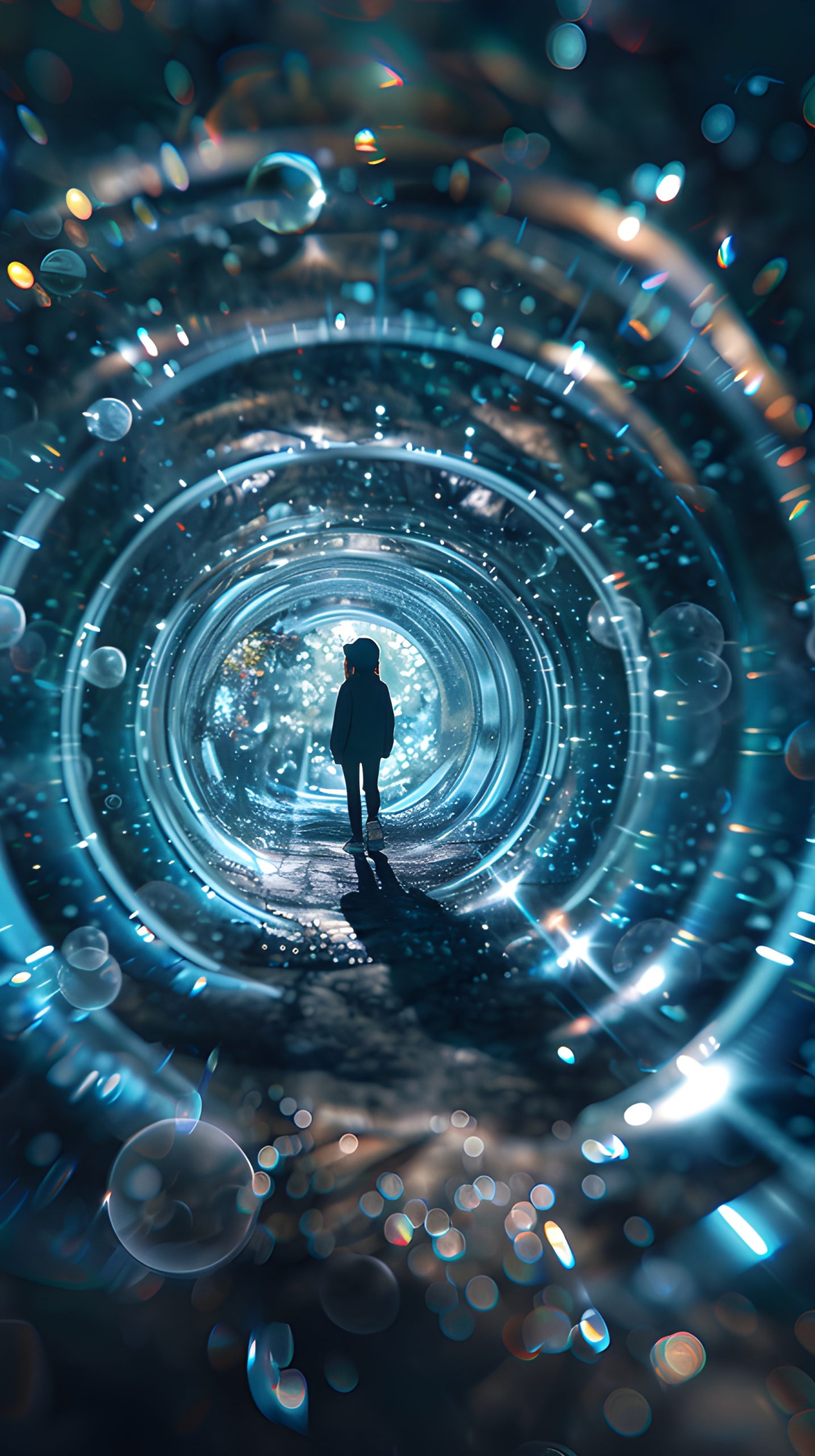 Here are a few title options under 50 characters:  * **Into the Quantum Vortex**
* **Cosmic Passage**
* **A Journey Through Light**
* **Timeless Tunnel**
* **Digital Dreamscape**