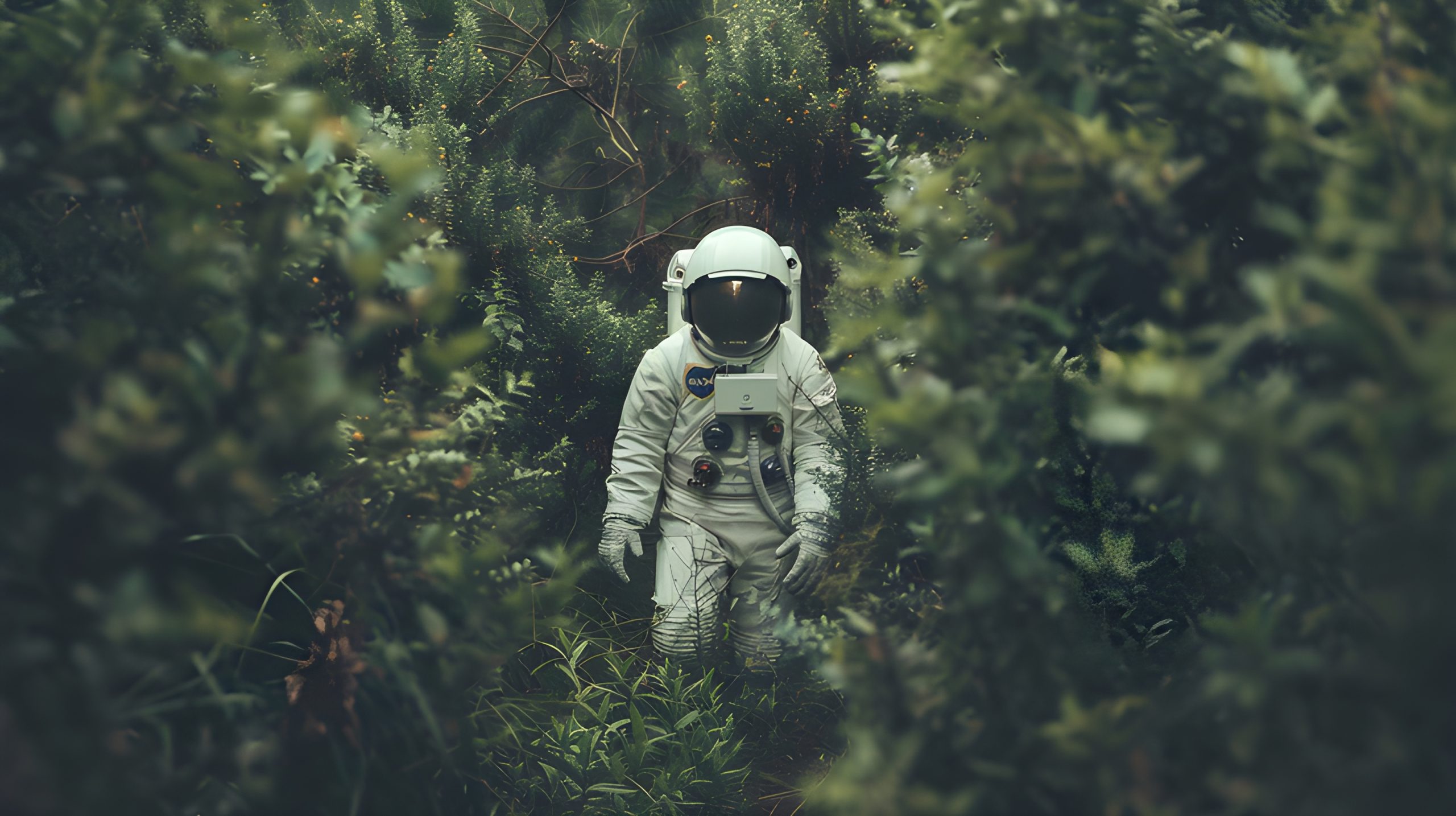 Astronaut in an alien forest
