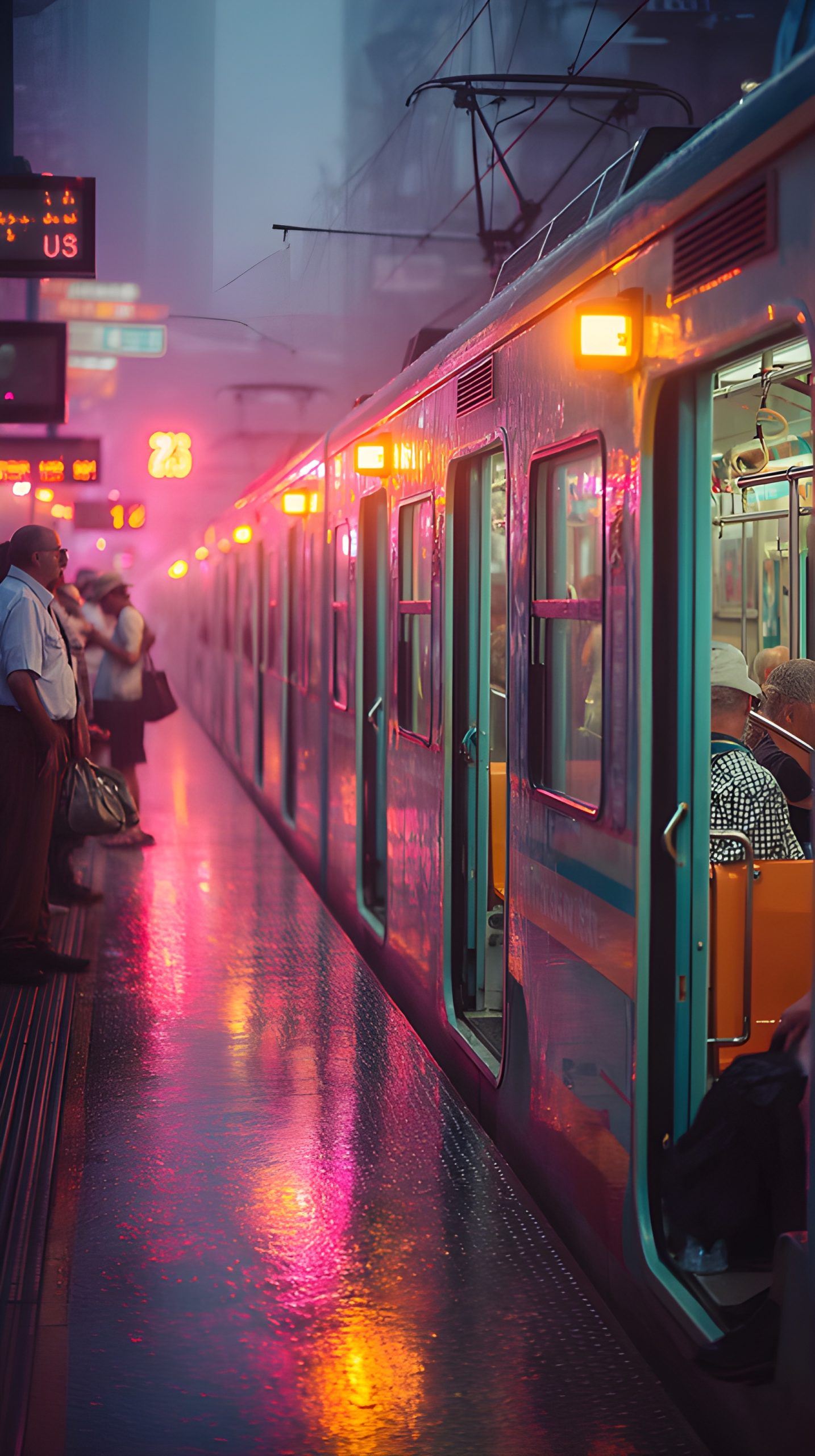 Rainy Night Train Station Lights
