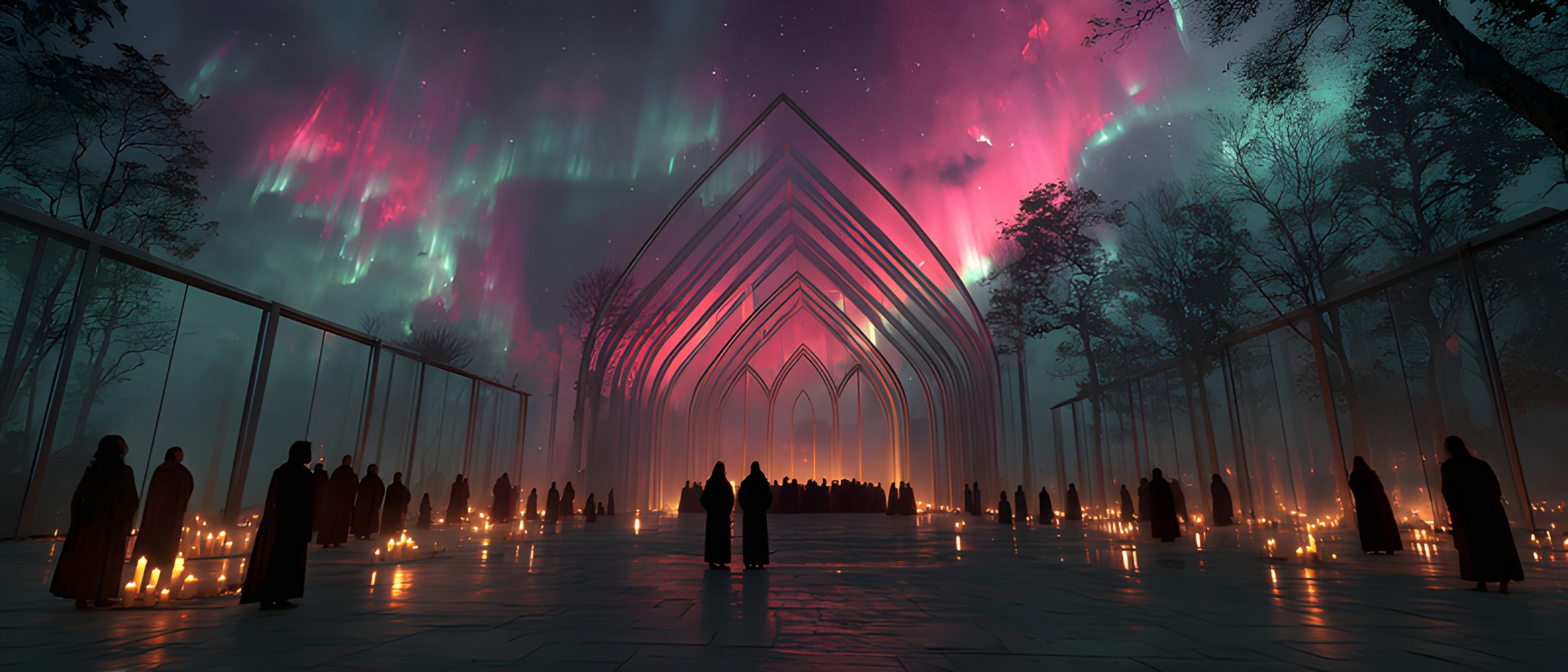 Aurora Borealis Sanctuary
Nightfall Ceremony Under Aurora
Arctic Cathedral Gathering