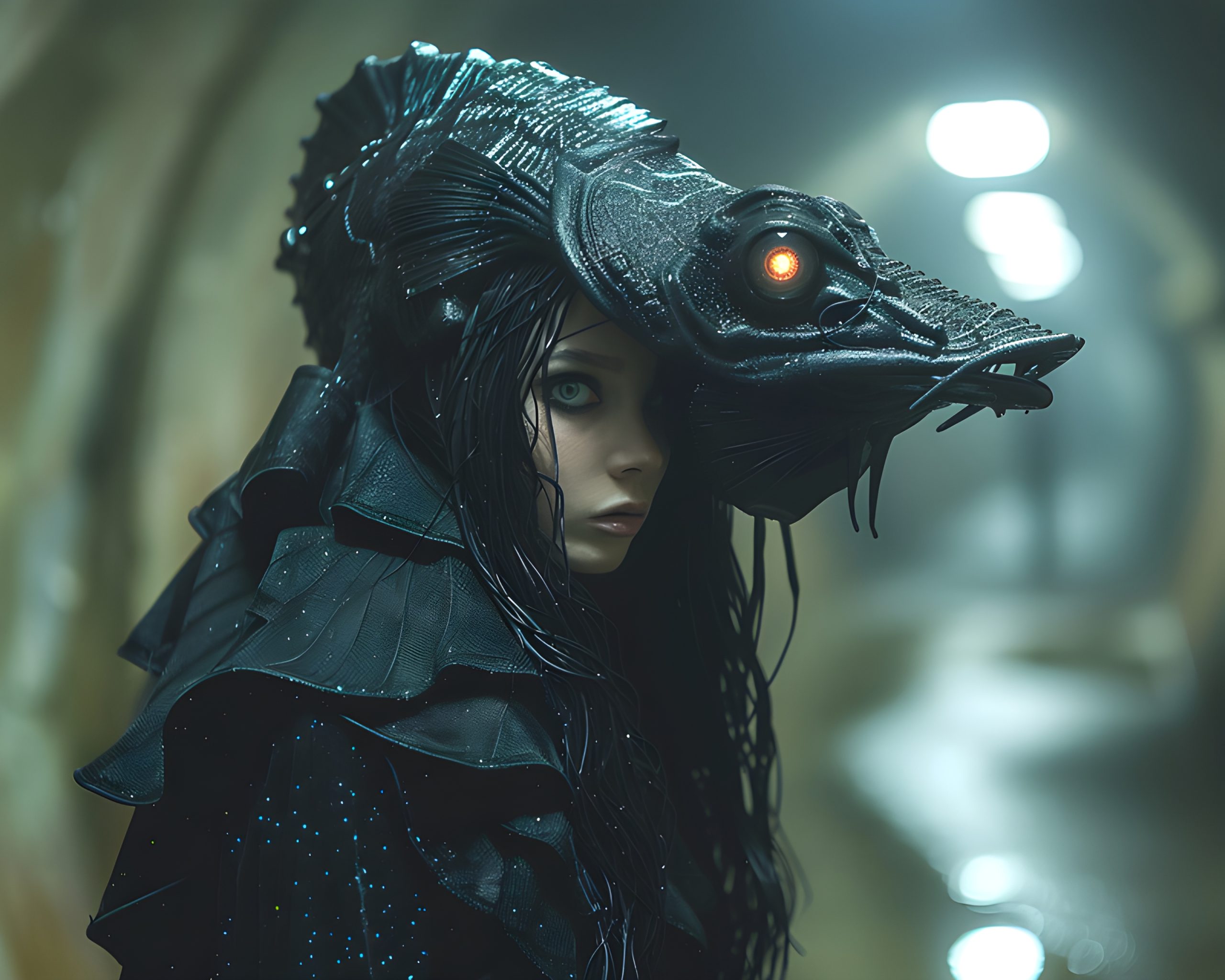 Abyssal Queen with glowing fish helmet