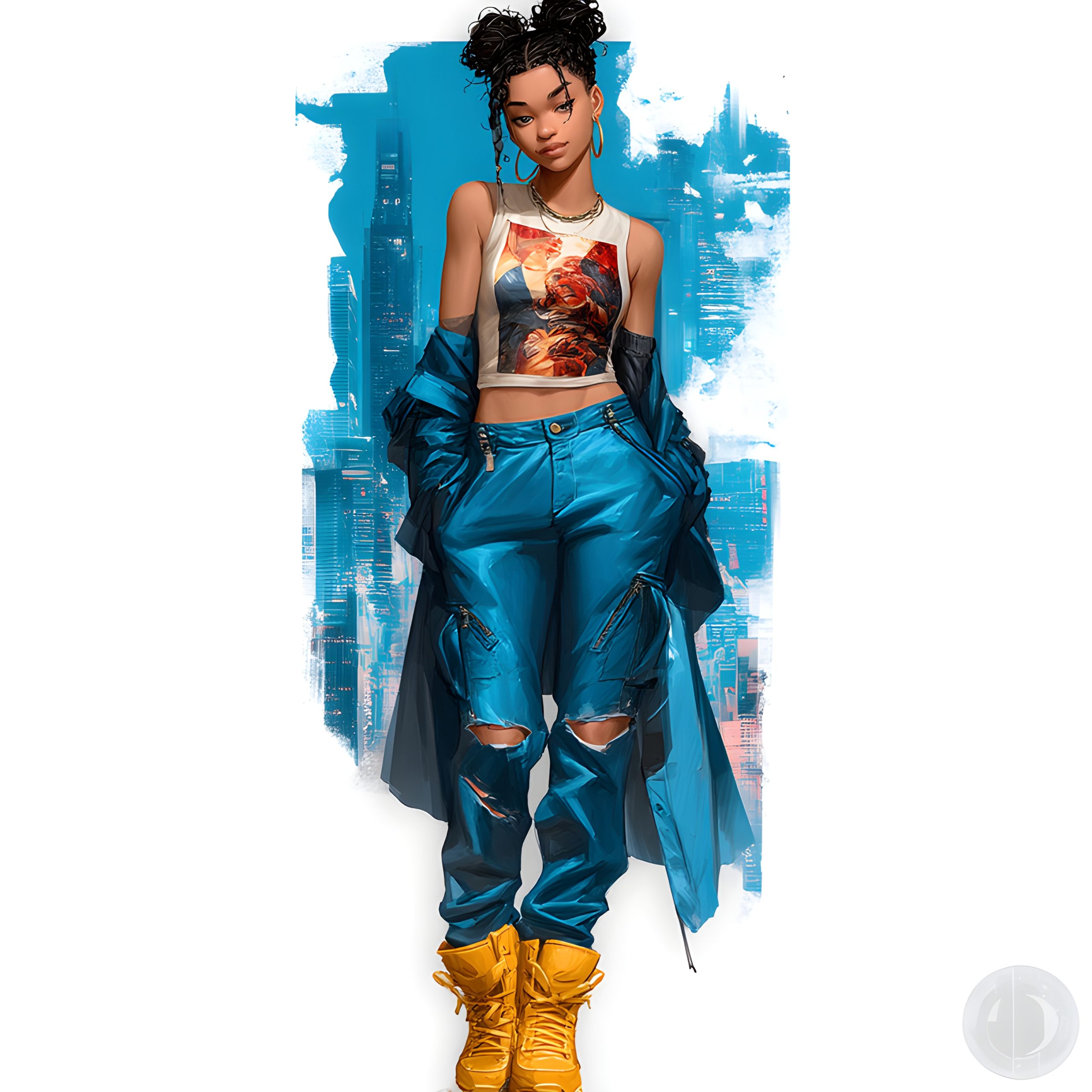 Vibrant Blue & Yellow Street Style Character