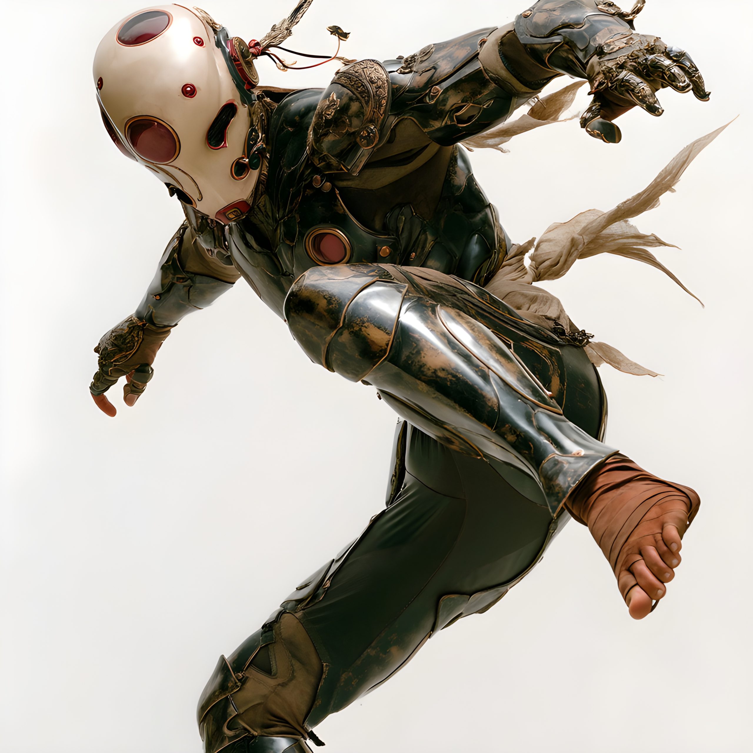 Cyberpunk Samurai in Mid-Air Kick