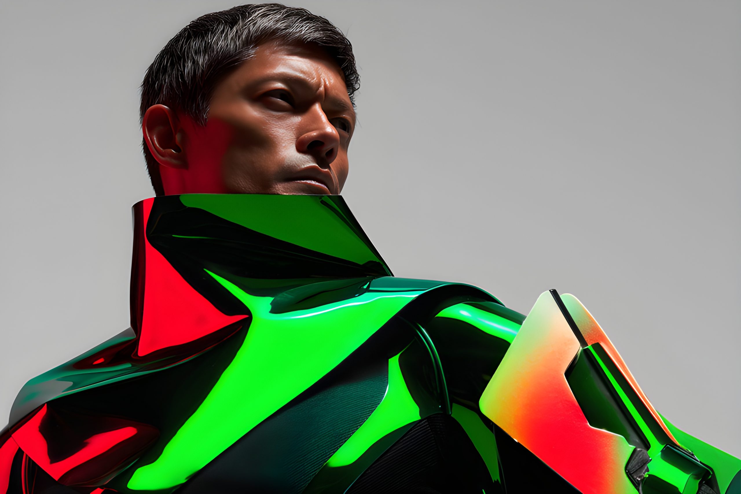 Futuristic Warrior in Neon Armor