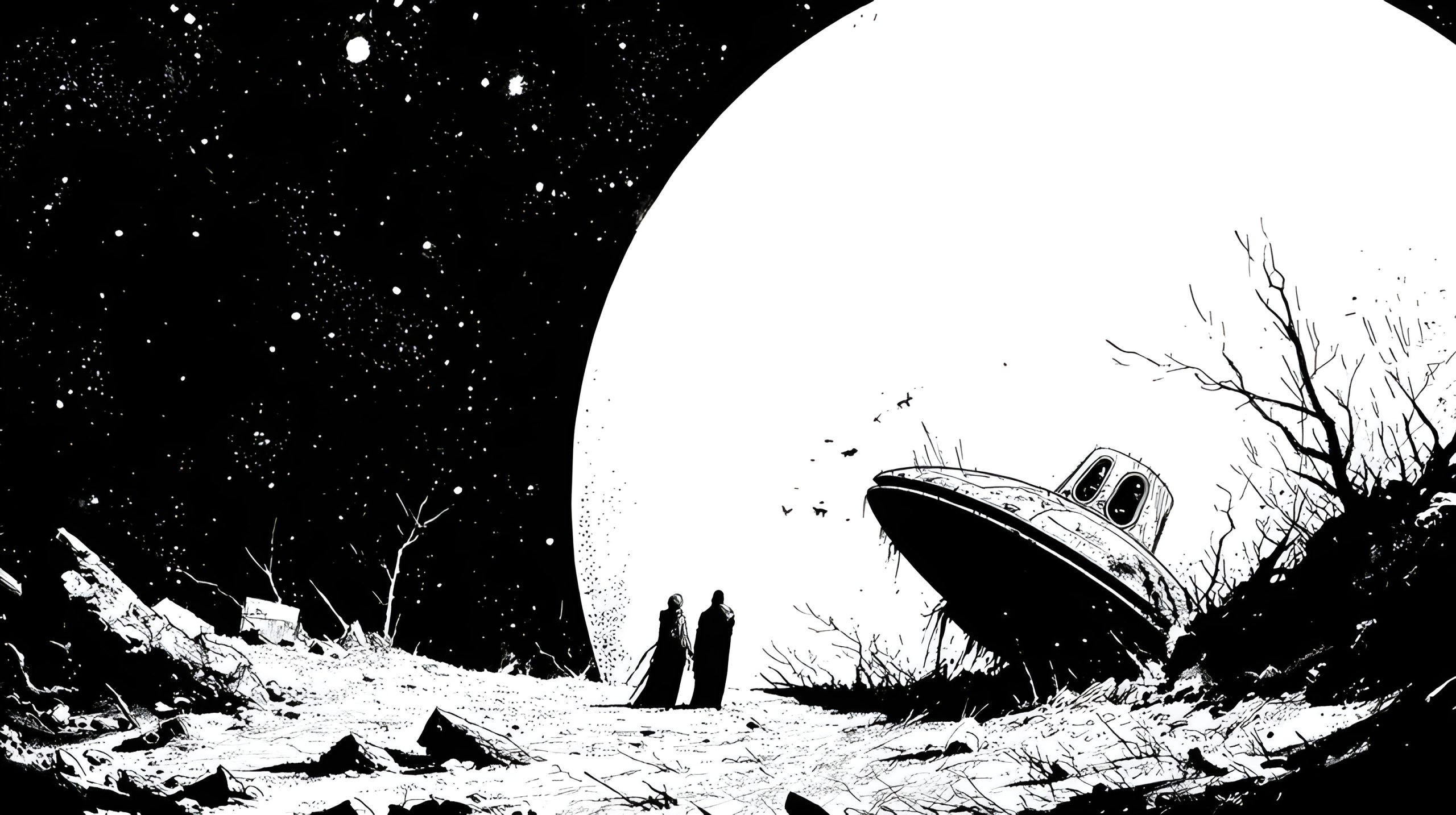 UFO Crash Under Giant Moon
