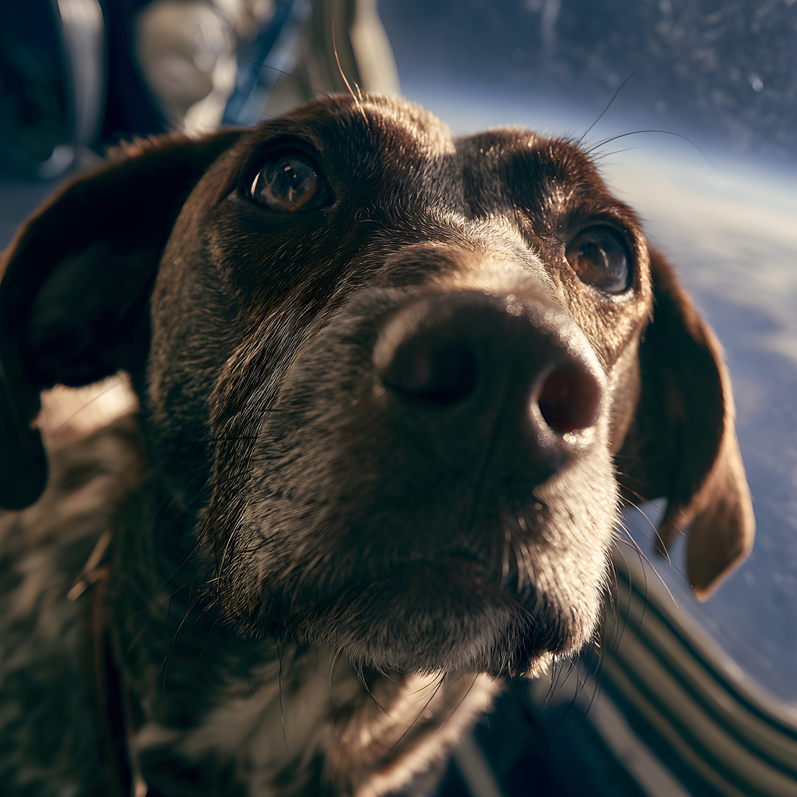 Nose to glass a space dog’s view of Earth